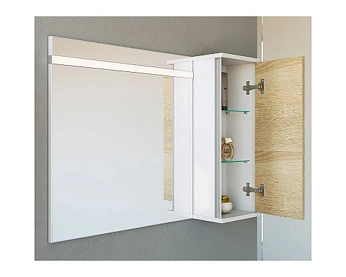 Заказать Зеркальный шкаф 90х65 см с подсветкой белый глянец/дуб сонома Aqwella 5 Stars Miami Mai.02.09 в магазине сантехники Santeh-Crystal.ru