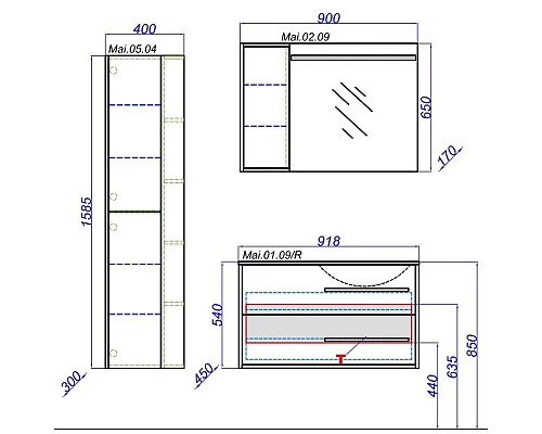 Заказать Зеркальный шкаф 90х65 см с подсветкой белый глянец/дуб сонома Aqwella 5 Stars Miami Mai.02.09 в магазине сантехники Santeh-Crystal.ru