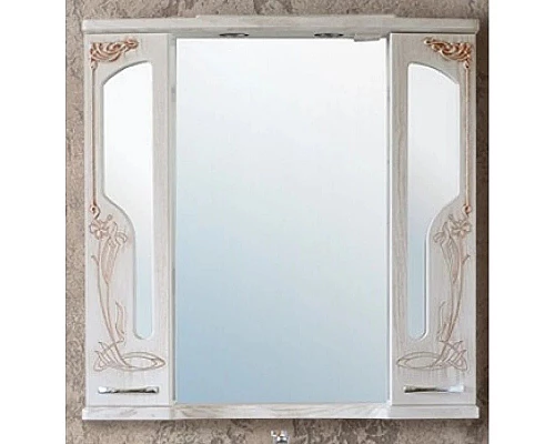 Купить Зеркальный шкаф 92х96,5 см белое дерево медная патина Atoll Барселона в магазине сантехники Santeh-Crystal.ru