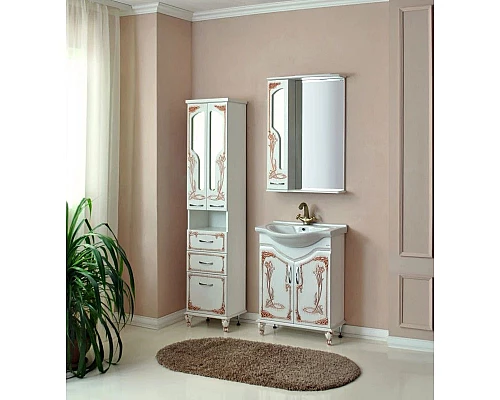 Приобрести Зеркальный шкаф 65х93,5 см белое дерево медная патина Atoll Барселона в магазине сантехники Santeh-Crystal.ru