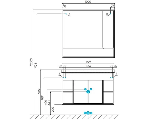 Заказать Зеркальный шкаф 100х91 см белый глянец/дуб крафт Акватон Флай 1A237802FAX10 в магазине сантехники Santeh-Crystal.ru
