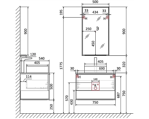Заказать Зеркало 50х90 см Jorno Steal Ste.02.50/Pl/B в магазине сантехники Santeh-Crystal.ru