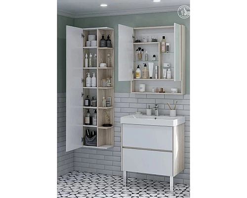 Приобрести Зеркальный шкаф 70х85 см белый глянец/дуб верона Акватон Сканди 1A252202SDB20 в магазине сантехники Santeh-Crystal.ru