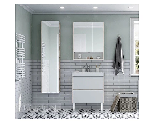 Приобрести Зеркальный шкаф 70х85 см белый глянец/дуб верона Акватон Сканди 1A252202SDB20 в магазине сантехники Santeh-Crystal.ru