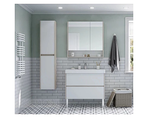 Заказать Зеркальный шкаф 85х85 см белый глянец/дуб верона Акватон Сканди 1A252302SDB20 в магазине сантехники Santeh-Crystal.ru