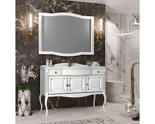 Приобрести Зеркало 118х90 см белый золотая патина Opadiris Лаура в магазине сантехники Santeh-Crystal.ru