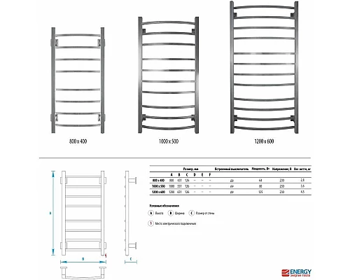Купить Полотенцесушитель электрический 800x400 Energy Grand EETRGRAND08040R905M в магазине сантехники Santeh-Crystal.ru