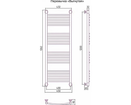 Приобрести Полотенцесушитель водяной 1200х400 перемычка выгнутая темный титан муар Сунержа Богема+ 15-0221-1240 в магазине сантехники Santeh-Crystal.ru