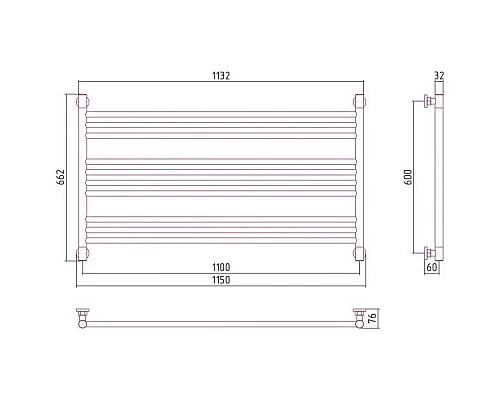 Заказать Полотенцесушитель водяной 600х1100 шампань Сунержа Богема L 020-0202-6011 в магазине сантехники Santeh-Crystal.ru