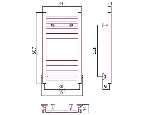 Купить Полотенцесушитель водяной 600х300 шампань Сунержа Модус 020-0250-6030 в магазине сантехники Santeh-Crystal.ru
