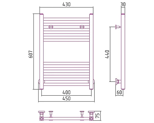 Купить Полотенцесушитель водяной 600х400 золотой Сунержа Модус 03-0250-6040 в магазине сантехники Santeh-Crystal.ru