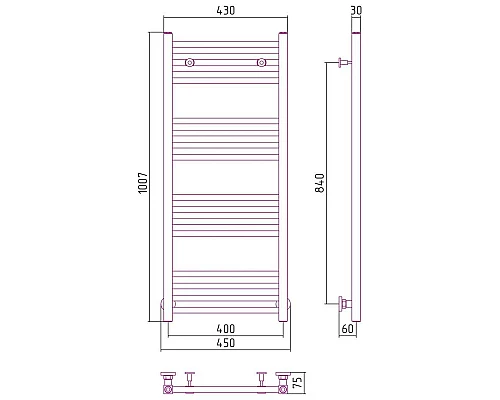 Заказать Полотенцесушитель водяной 1000х400 белый матовый Сунержа Модус 30-0250-1040 в магазине сантехники Santeh-Crystal.ru