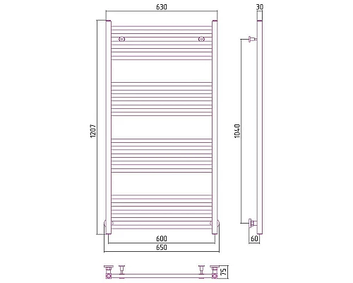 Купить Полотенцесушитель водяной 1200х600 золотой матовый Сунержа Модус 032-0250-1260 в магазине сантехники Santeh-Crystal.ru