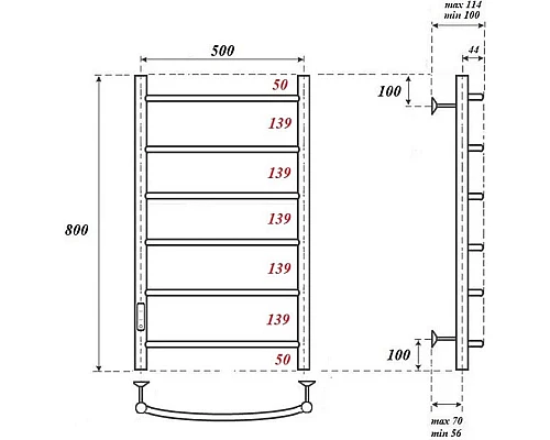 Купить Полотенцесушитель электрический 800х532 диммер слева Point Афина П6 PN04758B в магазине сантехники Santeh-Crystal.ru