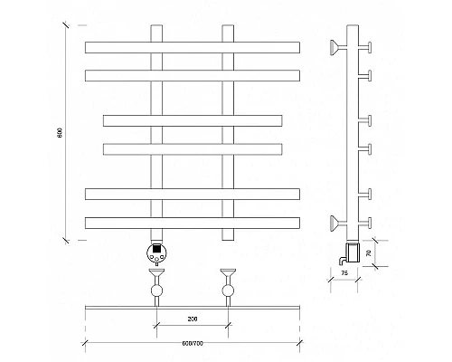 Купить Полотенцесушитель электрический 670х600 ТЭН левый Secado Понтида 2 4603777456948 в магазине сантехники Santeh-Crystal.ru