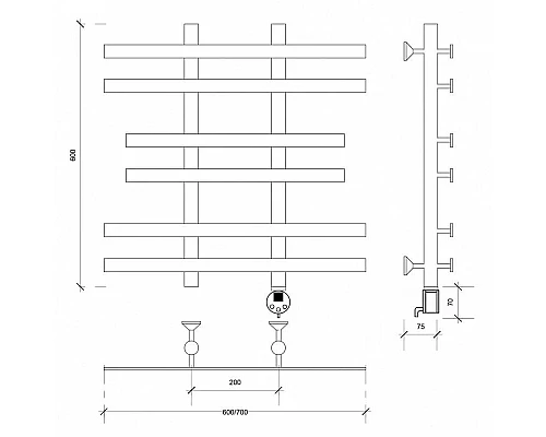Купить Полотенцесушитель электрический 670х700 ТЭН правый Secado Понтида 2 4603777456979 в магазине сантехники Santeh-Crystal.ru