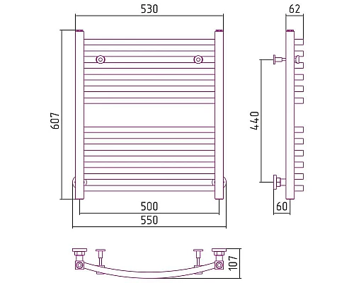 Заказать Полотенцесушитель водяной 600х500 золотой Сунержа Аркус 03-0251-6050 в магазине сантехники Santeh-Crystal.ru