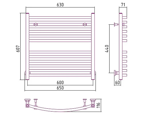 Приобрести Полотенцесушитель водяной 600х600 черный матовый Сунержа Аркус 31-0251-6060 в магазине сантехники Santeh-Crystal.ru