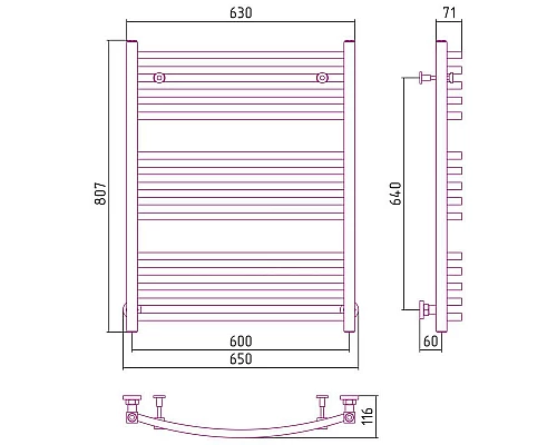 Приобрести Полотенцесушитель водяной 800х600 золотой матовый Сунержа Аркус 032-0251-8060 в магазине сантехники Santeh-Crystal.ru