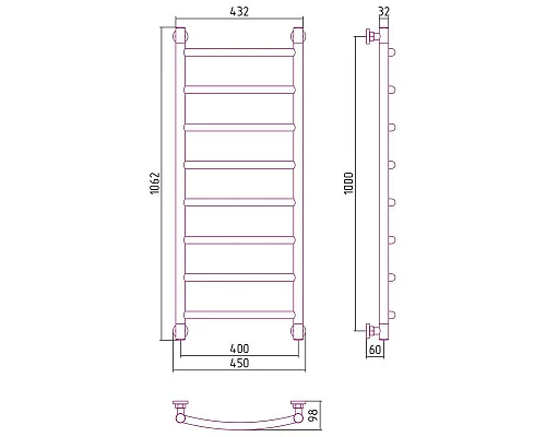 Приобрести Полотенцесушитель водяной 1000х400 черный матовый Сунержа Галант+ 31-0200-1040 в магазине сантехники Santeh-Crystal.ru