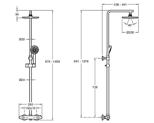 Приобрести Душевая система 200 мм Jacob Delafon Brive E24444-CP в магазине сантехники Santeh-Crystal.ru