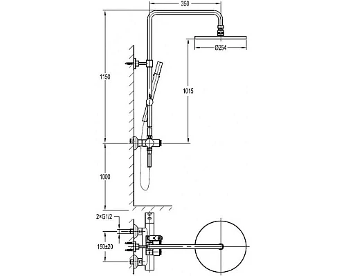 Заказать Душевая система 254 мм Cezares ECO-CVD-T-NOP в магазине сантехники Santeh-Crystal.ru
