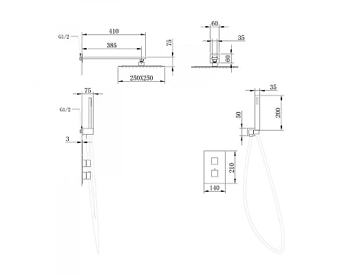 Приобрести Душевой комплект 250 мм Abber Daheim AF8251B в магазине сантехники Santeh-Crystal.ru