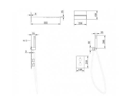Приобрести Душевой комплект 555х230 мм Abber Weiss Insel AF8052B в магазине сантехники Santeh-Crystal.ru