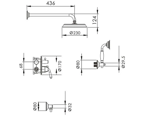 Приобрести Душевой комплект 230 мм Rose R0235E в магазине сантехники Santeh-Crystal.ru