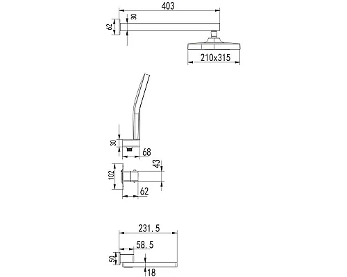 Приобрести Душевой комплект 315х210 мм Rose R1095T в магазине сантехники Santeh-Crystal.ru