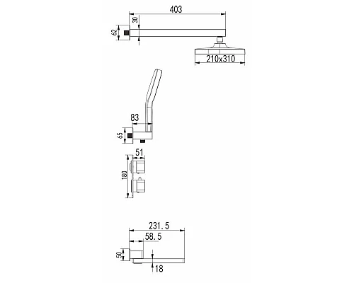 Купить Душевой комплект 310х210 мм Rose R1595H в магазине сантехники Santeh-Crystal.ru
