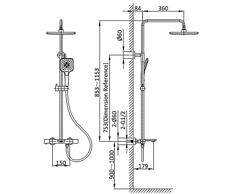 Приобрести Душевая система 250 мм Vincea Next VSFS-1N1TGM в магазине сантехники Santeh-Crystal.ru