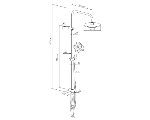Заказать Душевая стойка 225 мм Damixa Jupiter 977000200 в магазине сантехники Santeh-Crystal.ru