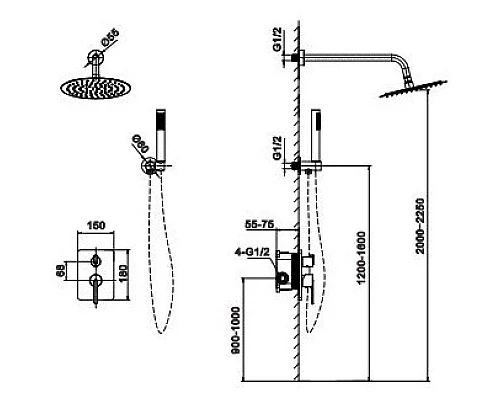 Душевой комплект 250 мм AltroBagno Unione AltroBagnoUnione040106Cr