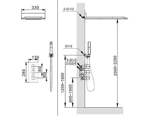 Душевой комплект 330 мм AltroBagno Cascata AltroBagnoCascata040101Cr