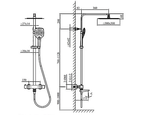 Душевая система 300 мм AltroBagno Cascata AltroBagnoCascata030401Cr