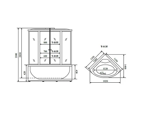 Купить Душевая кабина 135x135x230 см Timo Standart T-1135 тонированное в магазине сантехники Santeh-Crystal.ru