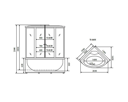 Купить Душевая кабина 150x150x230 см Timo Standart T-1155 тонированное в магазине сантехники Santeh-Crystal.ru