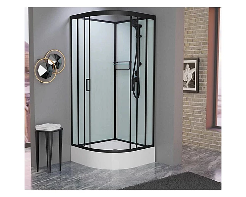 Приобрести Душевая кабина 90x90x215 см Frank F409/1 Black 140009 прозрачное в магазине сантехники Santeh-Crystal.ru