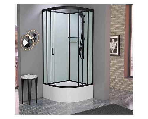 Приобрести Душевая кабина 100x100x215 см Frank F400/2 Black 150009 прозрачное в магазине сантехники Santeh-Crystal.ru