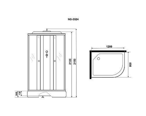 Заказать Душевая кабина 120х80х215 см Niagara E120/80/26L/TN тонированное в магазине сантехники Santeh-Crystal.ru
