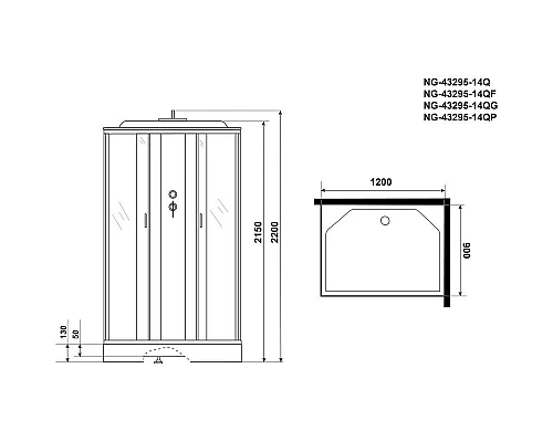 Заказать Душевая кабина 120х90х220 см Niagara NG-43295-14Q матовое в магазине сантехники Santeh-Crystal.ru