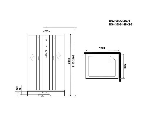 Заказать Душевая кабина 120х90х240 см Niagara NG-43295-14QBKTG матовое в магазине сантехники Santeh-Crystal.ru