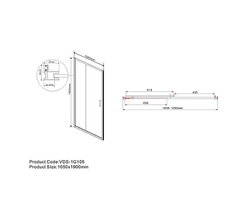 Душевая дверь 105 см Vincea Garda VDS-1G105CH шиншилла