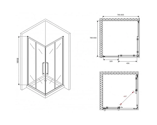 Приобрести Душевой уголок 80х80 см Abber Schwarzer Diamant AG02080BMH матовое в магазине сантехники Santeh-Crystal.ru