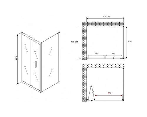 Заказать Душевой уголок 120х75 см Abber Sonnenstrand AG07120B-S75B прозрачное в магазине сантехники Santeh-Crystal.ru