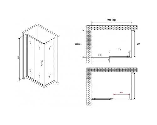 Купить Душевой уголок 120х50 см Abber Schwarzer Diamant AG30120B5-S50B5 прозрачное в магазине сантехники Santeh-Crystal.ru