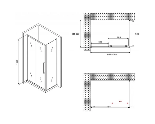 Купить Душевой уголок 120х60 см Abber Schwarzer Diamant AG30120MH-S60M матовое в магазине сантехники Santeh-Crystal.ru