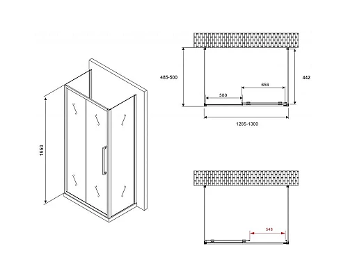 Приобрести Душевой уголок 130х50 см Abber Schwarzer Diamant AG30130BH-S50B-S50B прозрачное в магазине сантехники Santeh-Crystal.ru