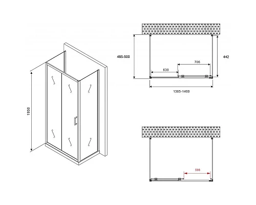 Купить Душевой уголок 140х50 см Abber Schwarzer Diamant AG30140B-S50B-S50B прозрачное в магазине сантехники Santeh-Crystal.ru